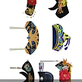 Traditional Chinese Decorative Pendant Ornaments With Floral Designs Golden Patterns And Tassels