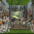 Natural Themed Restaurant Interior With Green Wall Plants Deer Statue And Wooden Floor