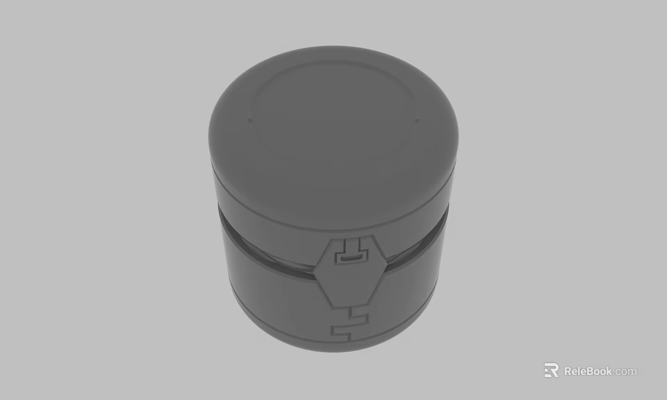 Gray Cylindrical Container With Lid And Locking Clasp Design For Storage 3d model 