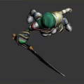 Woman In Green Armor With Glowing Sword And Hood Standing Pose