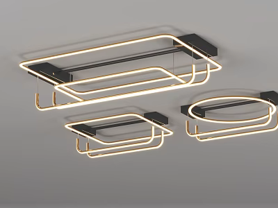 Modern Geometric LED Ceiling Lights With Sleek Black Frame And Warm Ambient Glow 3d model