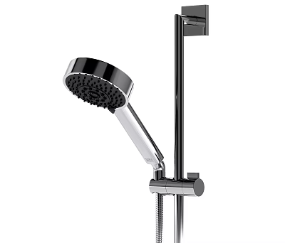 Chrome Finished Handheld Shower Head With Adjustable Bracket Flexible Hose And Modern Design 3d model