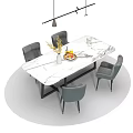 Modern Dining Table Set with Gray Upholstered Chairs Decorative Vase and Greenery 3d model