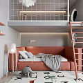Cozy Kids Room Interior With Loft Bed Ladder Orange Daybed And Stuffed Toy
