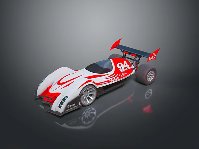 Red and White Race Car Featuring Rear Wing and Number 04 Exterior Design 3d model