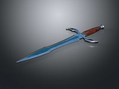 Fantasy Sword With Blue Blade Brown Wooden Hilt And Metal Guard Design 3d model