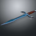 Fantasy Sword With Blue Blade Brown Wooden Hilt And Metal Guard Design