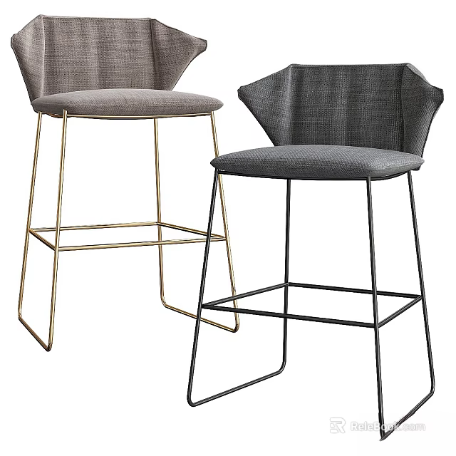Modern Bar Stools With Gold And Black Metal Frames And Gray Upholstery 3d model 