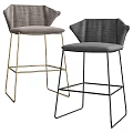 Modern Bar Stools With Gold And Black Metal Frames And Gray Upholstery