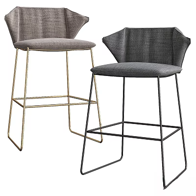 Modern Bar Stools With Gold And Black Metal Frames And Gray Upholstery 3d model