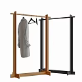 Modern Wooden And Black Clothes Rack With Hanging Clothes Minimalist Design For Garment Storage