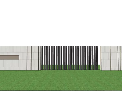 Modern Feature Wall Design With Light Panels Black Slats And Green Lawn 3d model