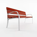 Modern Outdoor Bench With Red Wooden Slats And Silver Metal Frame