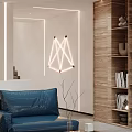 Modern Living Room Interior With Blue Sofa Coffee Table Bookshelves Staircase And Wall Art