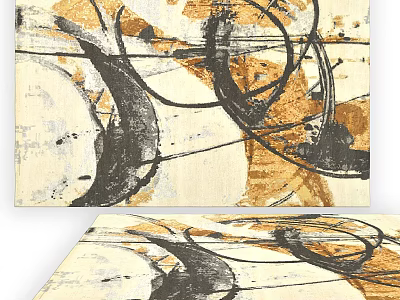 Abstract Art Square Rug With Black Brown Curves And Beige Background Design 3d model