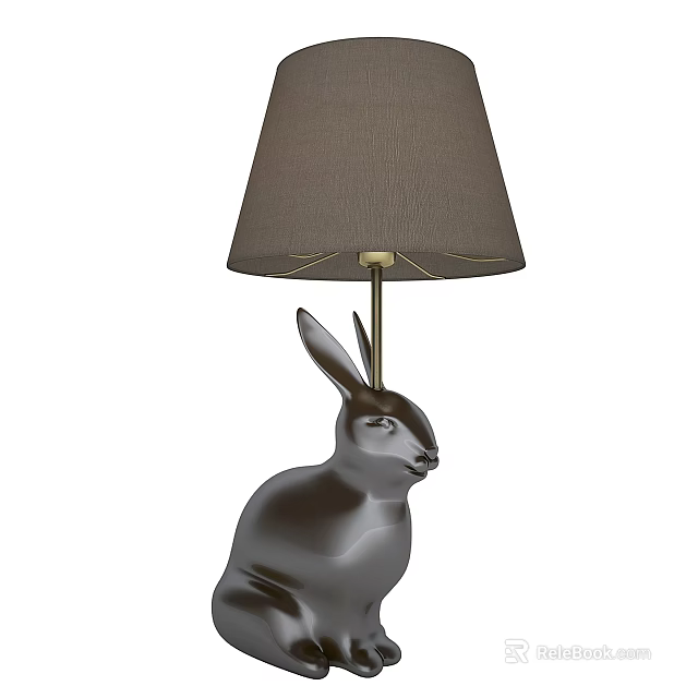 Unique Rabbit Shaped Table Lamp With Gray Textured Shade And Modern Decorative Design 3d model 