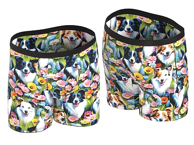 Vibrant Casual Shorts With Dog And Flower Print Pattern Design 3d model