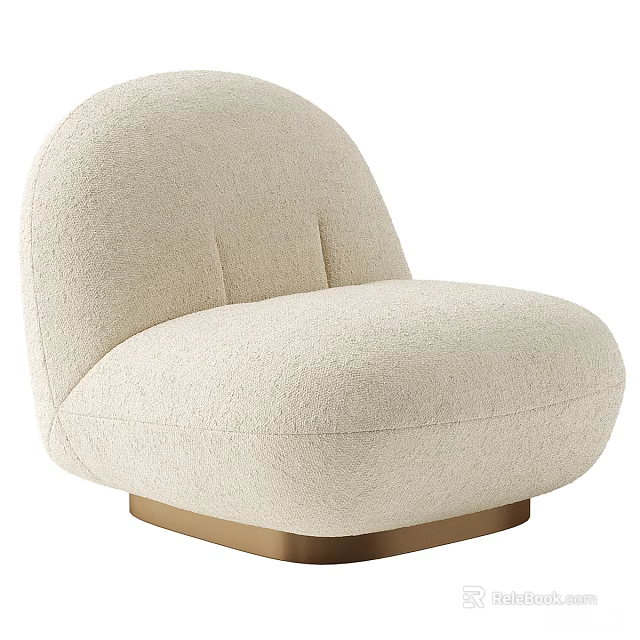 Cream Plush Single Seater Sofa with Rounded Design and Golden Metal Base 3d model 
