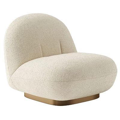 Cream Plush Single Seater Sofa with Rounded Design and Golden Metal Base 3d model