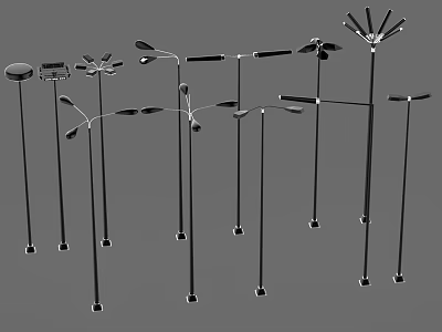 Outdoor Lights With Various Designs Different Lamp Arms And Metal Construction 3d model