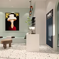 Modern Interior Design With Reception Counter Geometric Arches Round Mirrors And Stools