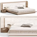 Double Bed With Wooden Headboard And Minimalist Design Featuring Pillows And Nightstand