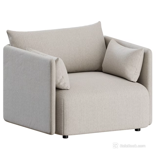 Single Sofa Light Beige Fabric Modern Design With Armrest And Cushions 3d model 