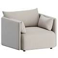 Single Sofa Light Beige Fabric Modern Design With Armrest And Cushions 3d model