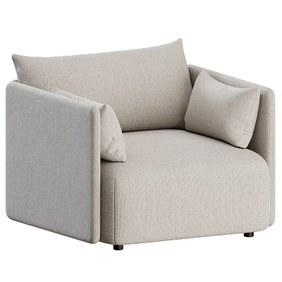 Single Sofa Light Beige Fabric Modern Design With Armrest And Cushions 3d model