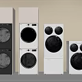 Modern Stackable and Freestanding Washing Machines in Various Sizes White and Gray 3d model