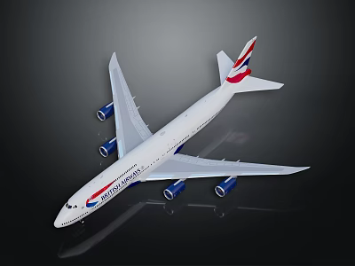British Airways Airplane With White Fuselage Red Blue Tail And Four Engines 3d model