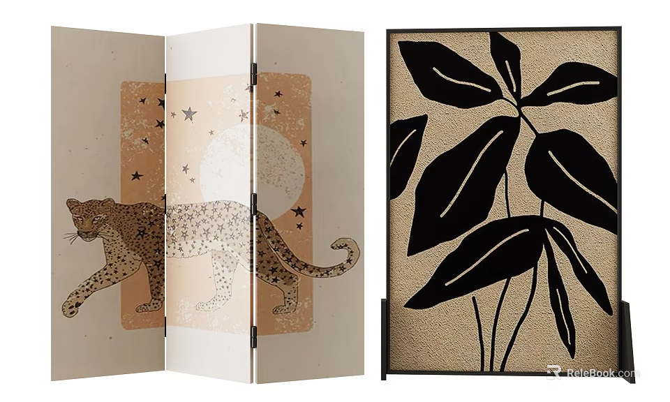 Decorative Room Divider with Leopard Stars Moon and Leaf Art Design 3d model