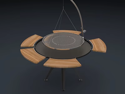 Outdoor Round Fire Pit With Metal Grill Wooden Seats And Sturdy Frame 3d model
