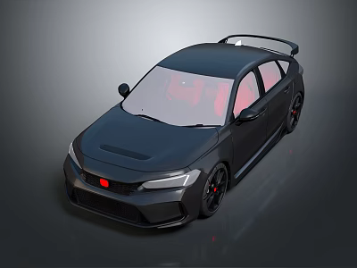 Modern Black Sporty Sedan With Red Interior Rear Spoiler And Alloy Wheels 3d model