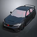 Modern Black Sporty Sedan With Red Interior Rear Spoiler And Alloy Wheels