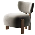 Beige Textured Fabric Leisure Chair With Wooden Legs Modern Minimalist Design
