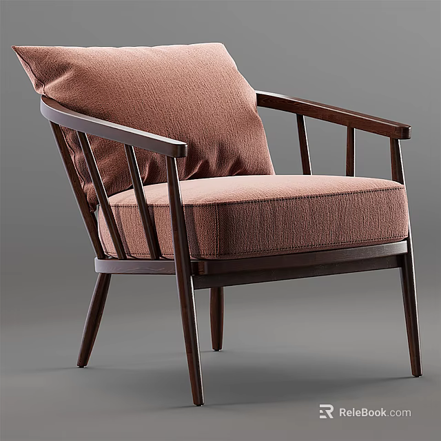 Modern Minimalist Single Sofa With Wooden Frame And Light Brown Cushion 3d model 