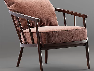 Modern Minimalist Single Sofa With Wooden Frame And Light Brown Cushion 3d model