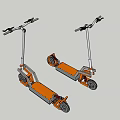 Two Orange Electric Scooters With Modern Design And Wheels On White Background