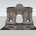 Ancient Architecture Stone Archway With Intricate Carvings Grand Steps Under Blue Sky White Clouds