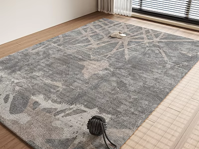 Square Rug With Abstract Neutral Tones For Modern Living Space On Wooden Floor 3d model