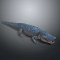 Realistic Blue Crocodile Reptile 3D Model With Open Mouth And Scaly Texture On Gray Background