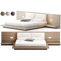 Modern Double Bed with Wooden Headboard and Cozy White Bedding in Minimalist Design