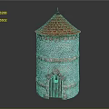 Medieval Stone Tower With Red Tiled Roof And Arched Wooden Door