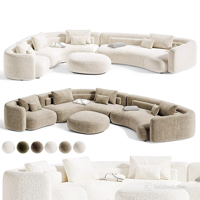 Curved Modular Sectional Sofa With Neutral Tones And Matching Ottoman 3d model 