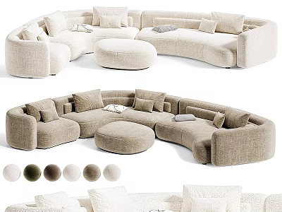 Curved Modular Sectional Sofa With Neutral Tones And Matching Ottoman 3d model