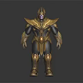 Armored Warrior Character With Golden And Black Armor Purple Face And Chest Gem
