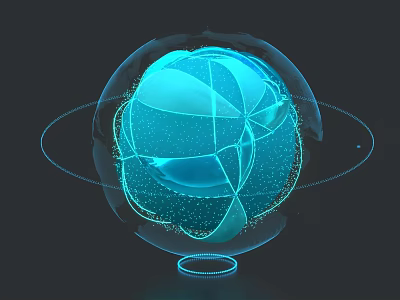 Modern Futuristic Decorative Ornament Set With Blue Sphere Lines And Ring Structure 3d model