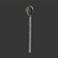 Ancient Metal Weapon With Lobed Head And Carved Long Handle Design
