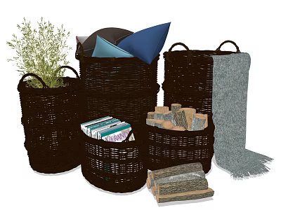 Woven Storage Baskets for Organizing Books Blankets Pillows and Plants at Home 3d model